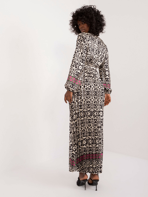 Hurt Czarno-beżowa wzorzysta sukienka z paskiem