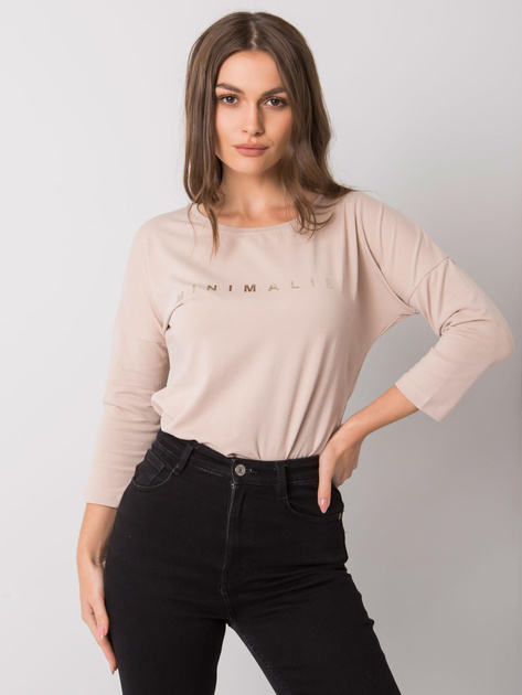 Jasnobeżowa bluzka bawełniana z napisem Cantrice