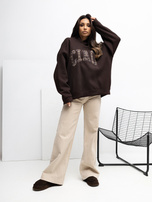 Czekoladowa bluza z kontrastowym napisem RUE PARIS 