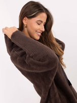 Czekoladowy damski płaszcz alpaka z kapturem 