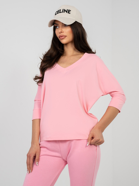 Pastelowa różowa bluzka basic o kroju oversize RUE PARIS