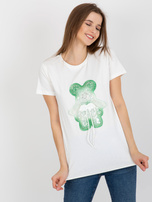 Hurt Ecru-zielony bawełniany damski t-shirt z aplikacją 3D 