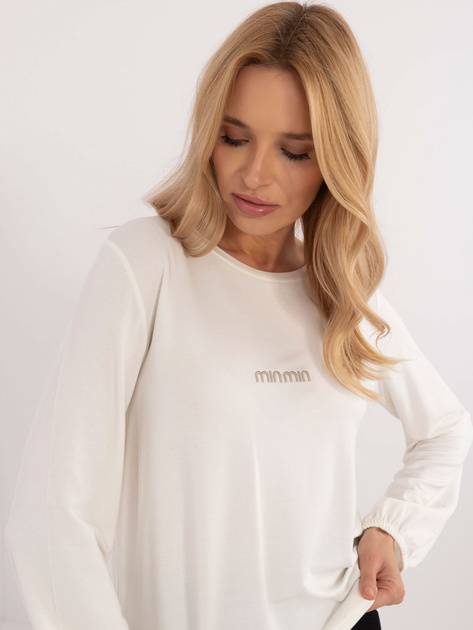 Hurtownia Ecru luźna bluzka longsleeve z naszywką