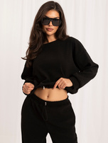 Black corduroy set with a sweatshirt without a hood.