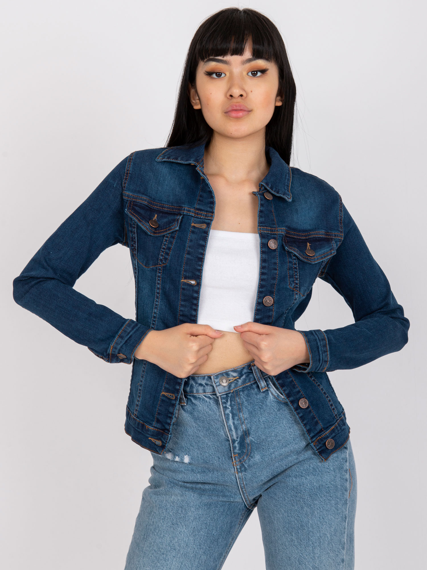 Dark Blue Women's Cotton Denim Jacket RUE PARIS 