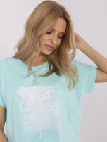 Hurt Miętowa casualowa bluzka damska z haftem
