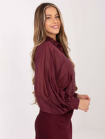 Burgundowa przezroczysta koszula z kołnierzykiem 