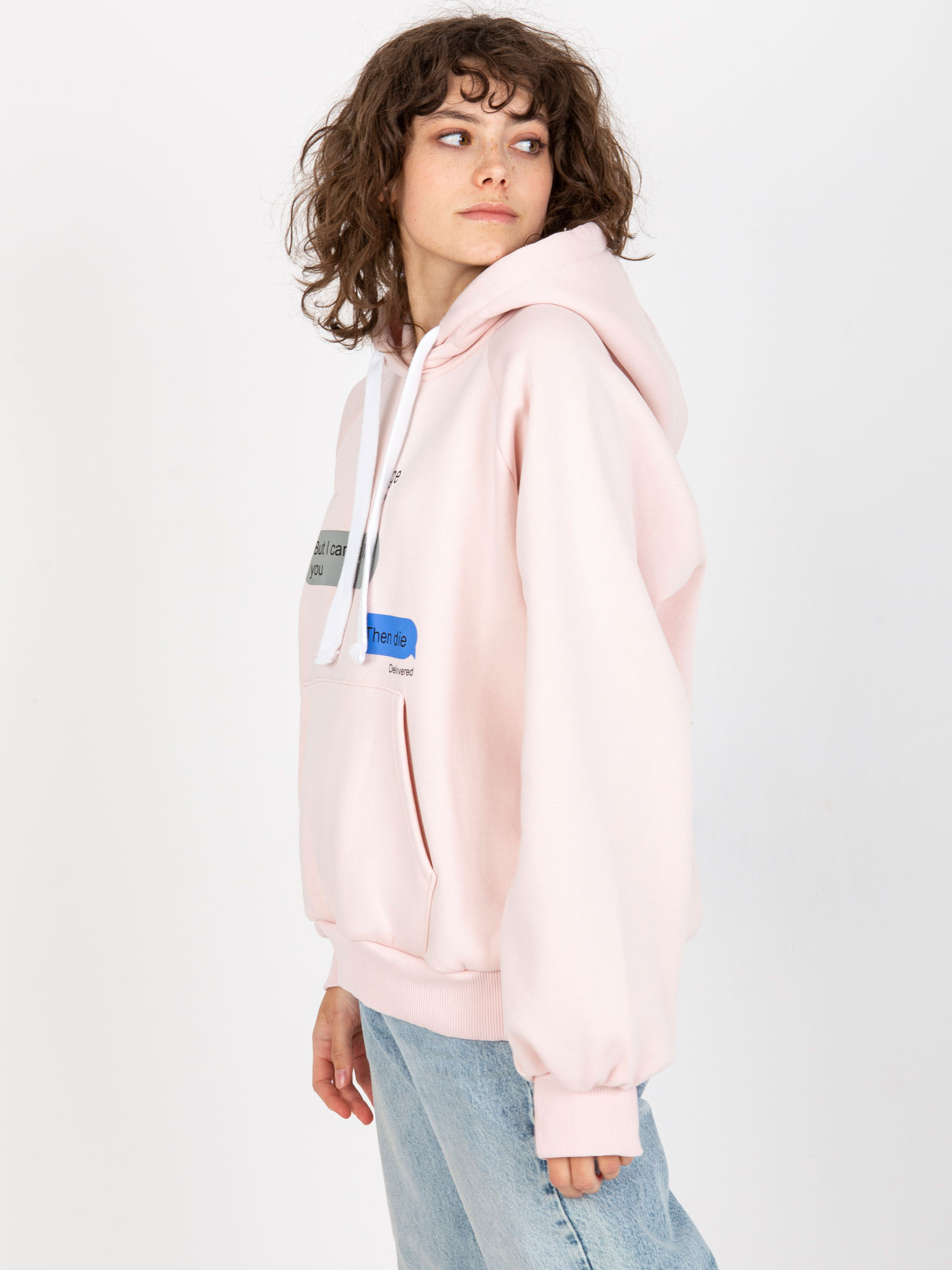 Jasnoróżowa dresowa bluza z nadrukiem oversize