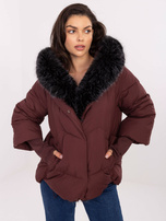 Bordowa puchowa kurtka z kapturem