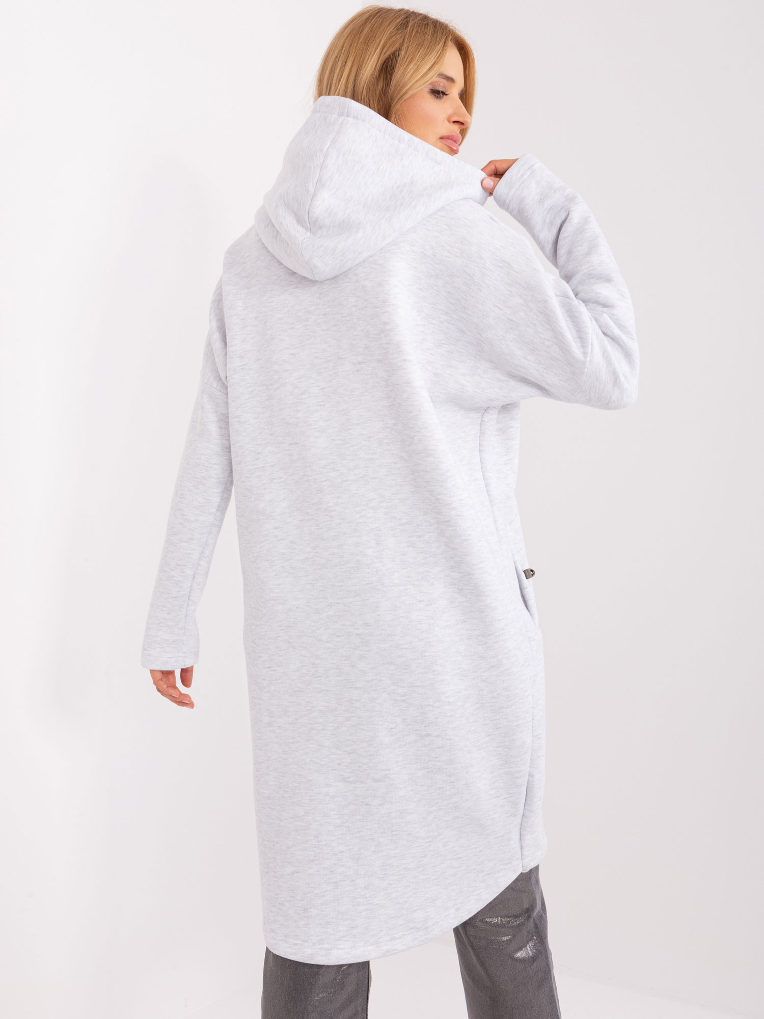 Jasnoszara melanżowa bluza basic z suwakiem RUE PARIS