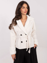 Ecru elegancki płaszcz z futerkiem RUE PARIS