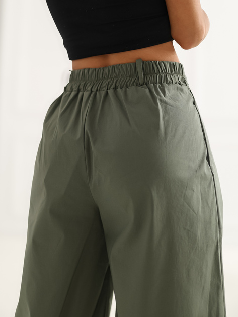 Khaki damskie spodnie palazzo z zakładkami RUE PARIS