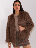 Hurt Brązowa futrzana kurtka przejściowa z kieszeniami