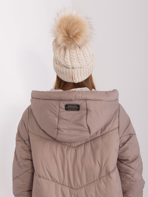 Hurt Beżowa czapka zimowa w warkocze RUE PARIS