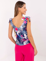 Granatowy top z wiązaniami na ramiączkach RUE PARIS