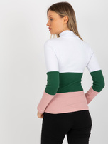 Hurt Biało-jasnoróżowa prążkowana bluzka basic z golfem 