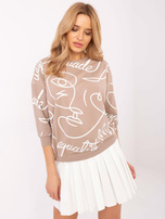 Ciemnobeżowa damska bluzka z napisami RUE PARIS 