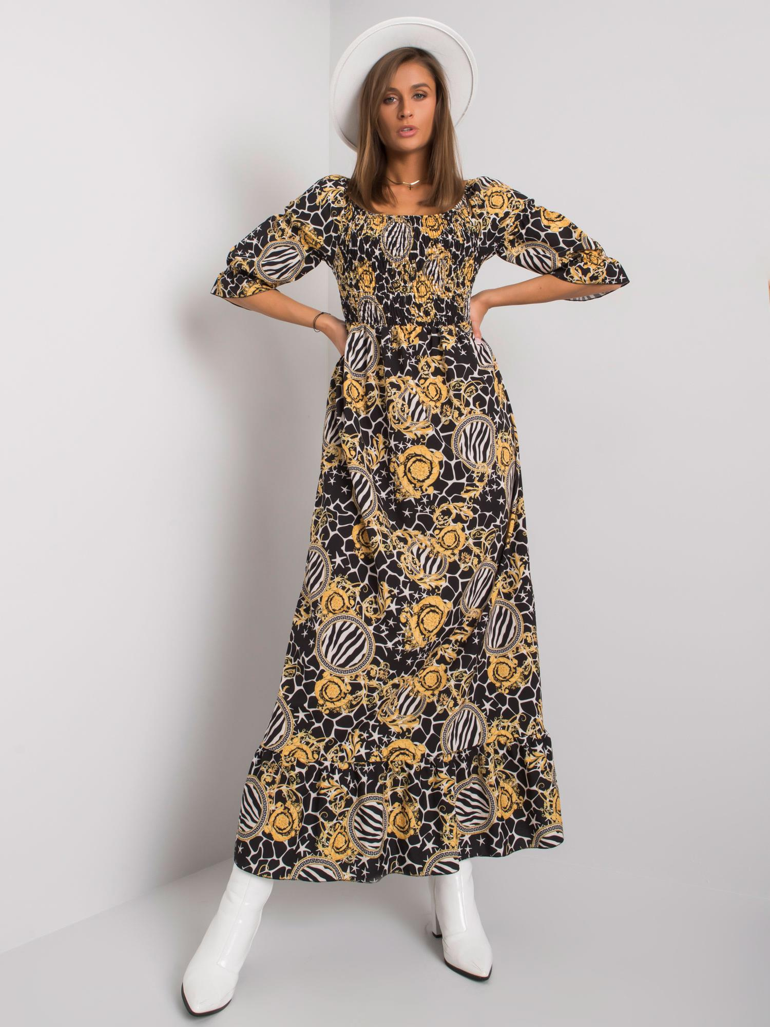 Schwarz-gelbe gemusterte Kleid Bevelyn.