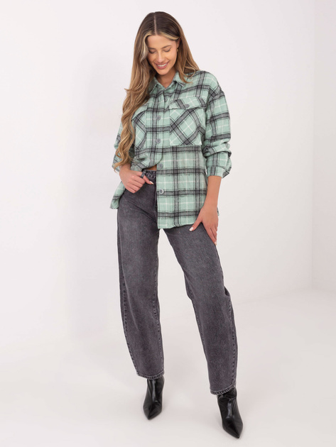 Hurt Miętowa wierzchnia koszula w kratę na guziki