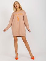 Hurt Beżowo-pomarańczowa długa bluza oversize z nadrukiem