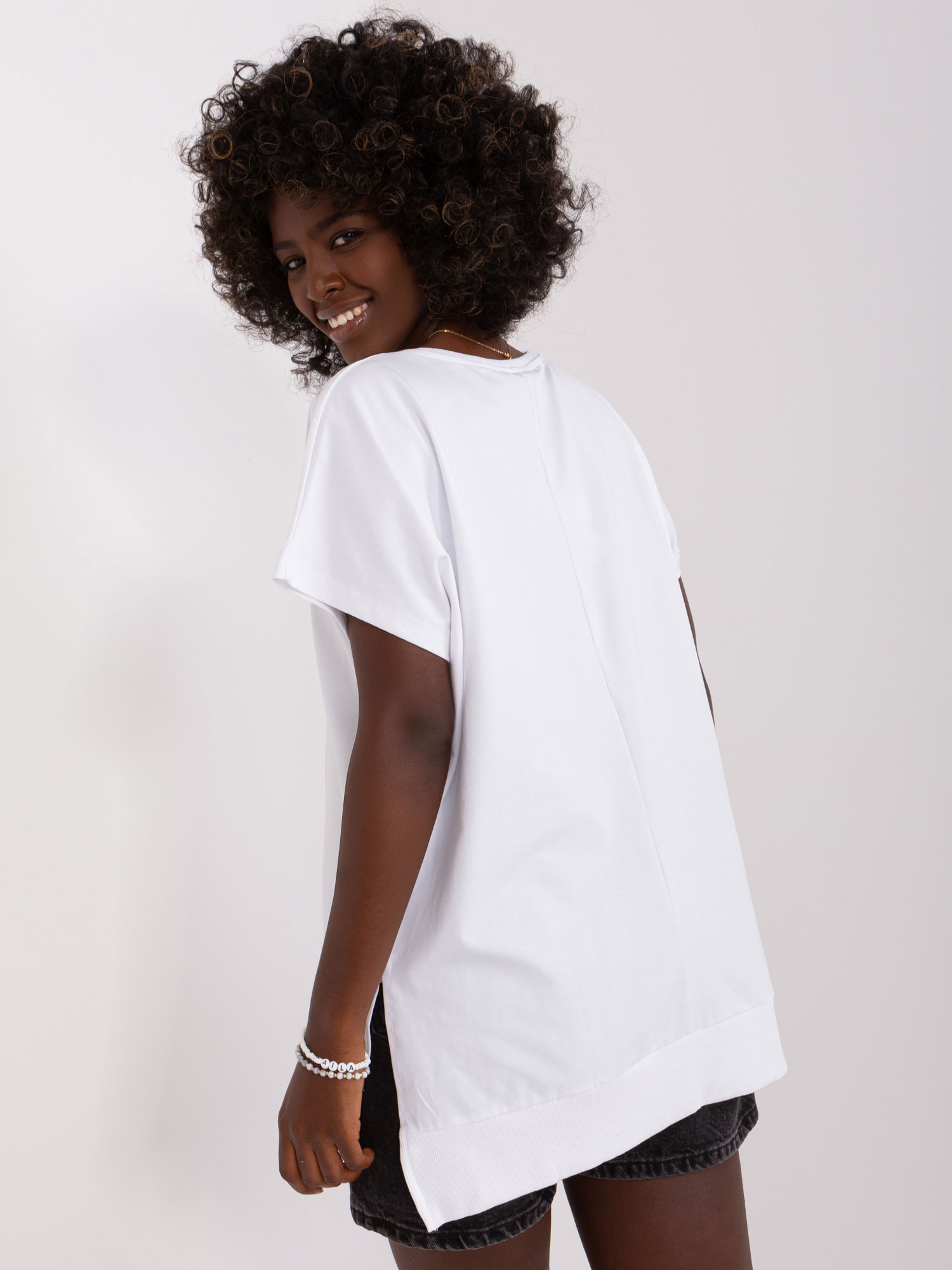 White and lime blouse with print and slits