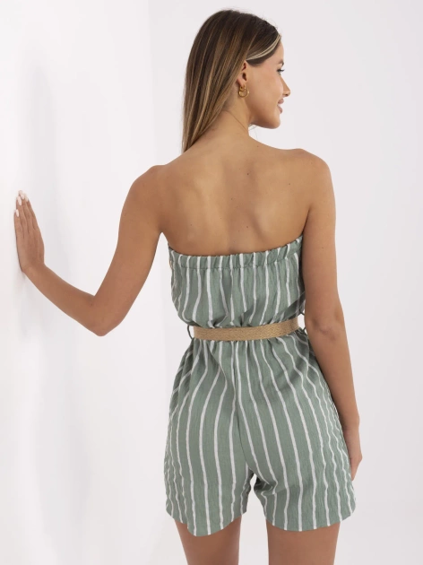Pistacjowo-biały kombinezon w paski RUE PARIS