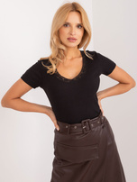 Hurt Czarna prążkowana bluzka z koronką SUBLEVEL