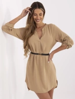 Camelowa asymetryczna sukienka koszulowa Stella