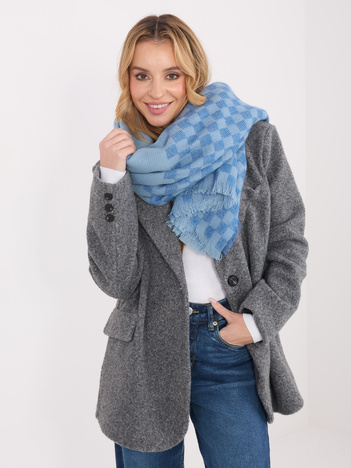 Niebieski damski szal z frędzlami