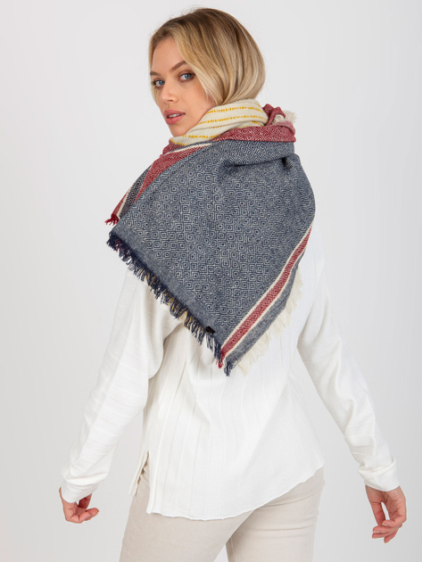 Hurt Granatowo-czerwony wzorzysty szal zimowy z wełną