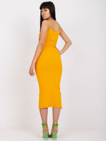 Helles orangefarbenes, tailliertes gestreiftes Kleid RUE PARIS.