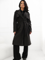 Black transitional knee-length coat.