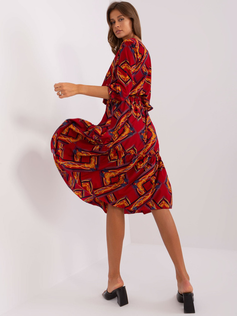 Hurtownia Bordowa rozkloszowana sukienka z printem