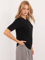 Hurtownia Czarny klasyczny sweter z okrągłym dekoltem