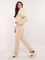 Hurt Beżowy damski komplet dresowy z ociepleniem 