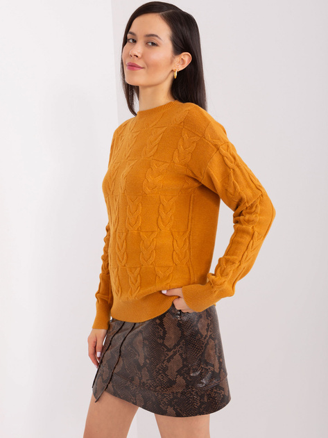 Hurt Musztardowy sweter z warkoczami z wiskozą