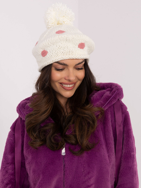 Hurtownia Ecru damska czapka zimowa z pomponem