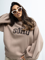 Ciemnobeżowa bluza oversize z napisem RUE PARIS 