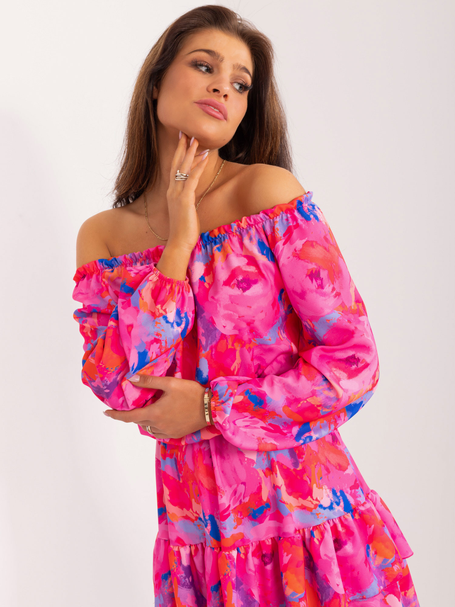 Hurt Dark Pink Off-the-Shoulder Dress with Ruffle RUE PARIS