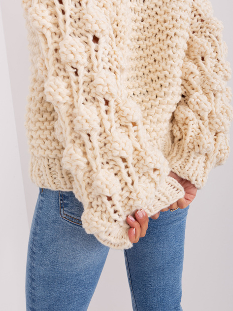 Hurt Jasnobeżowy sweter oversize z grubym splotem