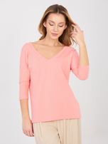 Brzoskwiniowa bluzka basic z rękawem 3/4 RUE PARIS  