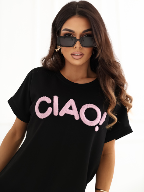 Czarna bluzka oversize z kontrastowym napisem RUE PARIS