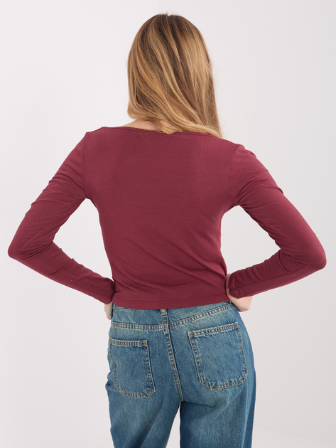 Bordowa bluzka basic z prostokątnym dekoltem
