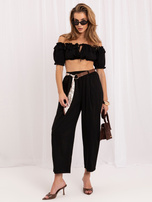 Black summer pants with a scarf belt.