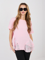 Jasnoróżowa bluzka oversize z krótkim rękawem 
