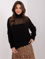 Hurtownia Czarny dzianinowy sweter z golfem  