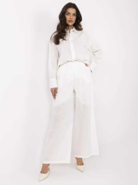 Ecru letni komplet damski z rozpinaną koszulą