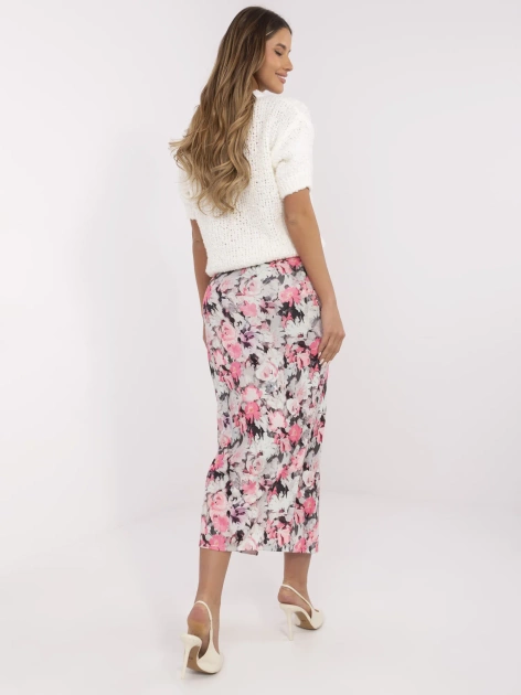 Hurtownia Ecru-różowa midi spódnica w kwiaty
