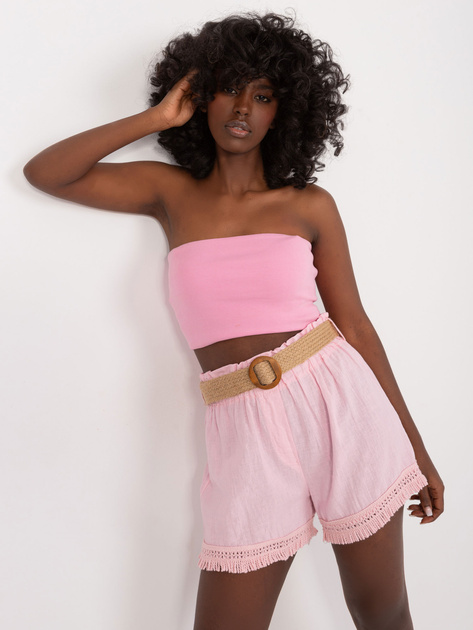 Hurt Jasnoróżowe luźne szorty z lnem