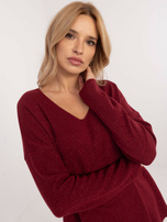 Hurt Bordowy sweter oversize z błyszczącą nitką